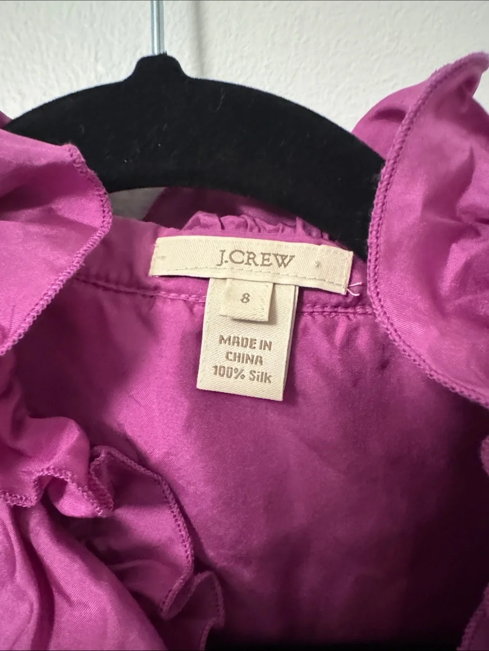 J. Crew Sleeveless Ruffle Button-Front Blouse in Magenta